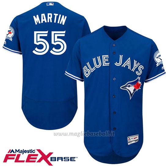 Maglia Baseball Uomo Toronto Blue Jays Russell Martin 55 Blu Flex Base Autentico Collezione 40 Anniversario